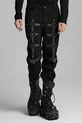 Black Buckle Eyelets Ring Men's Punk Pants